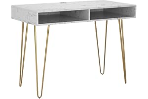 Novogratz Athena Computer Desk with Storage, White Marble