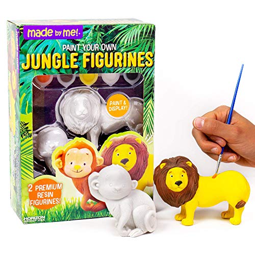 Made By Me Jungle Figurines 2 Resin Paintables by Horizon Group USA, Lion & Monkey,Acrylic Paints & Brush Included