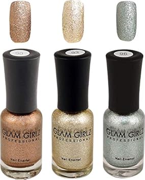 Glam Girlz Glitter Nail Polish-Combo(90-93-96) Copper, Golden, Grey