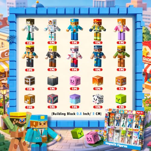 Magneverse Set of 20 Magnetic Figures, 10 Articulated Characters with Magnetic Cubes, Compatible with Magnetic Building Blocks, Stem Toy for Children from 6 Years Old