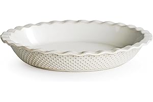 getstar Ceramic Pie Pan, 9 inch Pie Dish for Baking, Non-Stick, Oven & Dishwasher Safe, Farmhouse Decor Quiche Baking Dish, Pie Plate, Deep Dish Pie Pan (Embossed Dots)