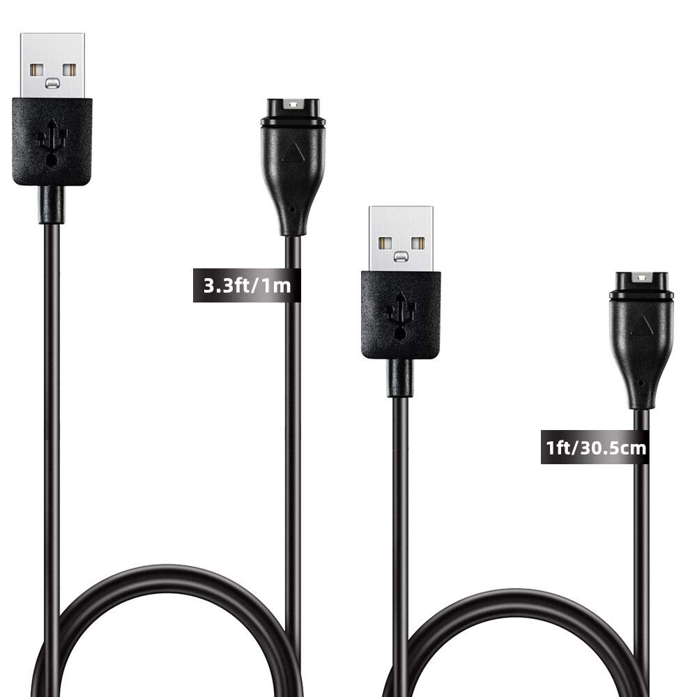 COSOOS 2-Pack Charging Cables for Garmin Charger Cable, 1m Long & 30cm Short Watch Charger Replacement for Garmin Vivosport,Approach X10,vivosmart 5,Instinct Fenix 7 6,Forerunner 245 945