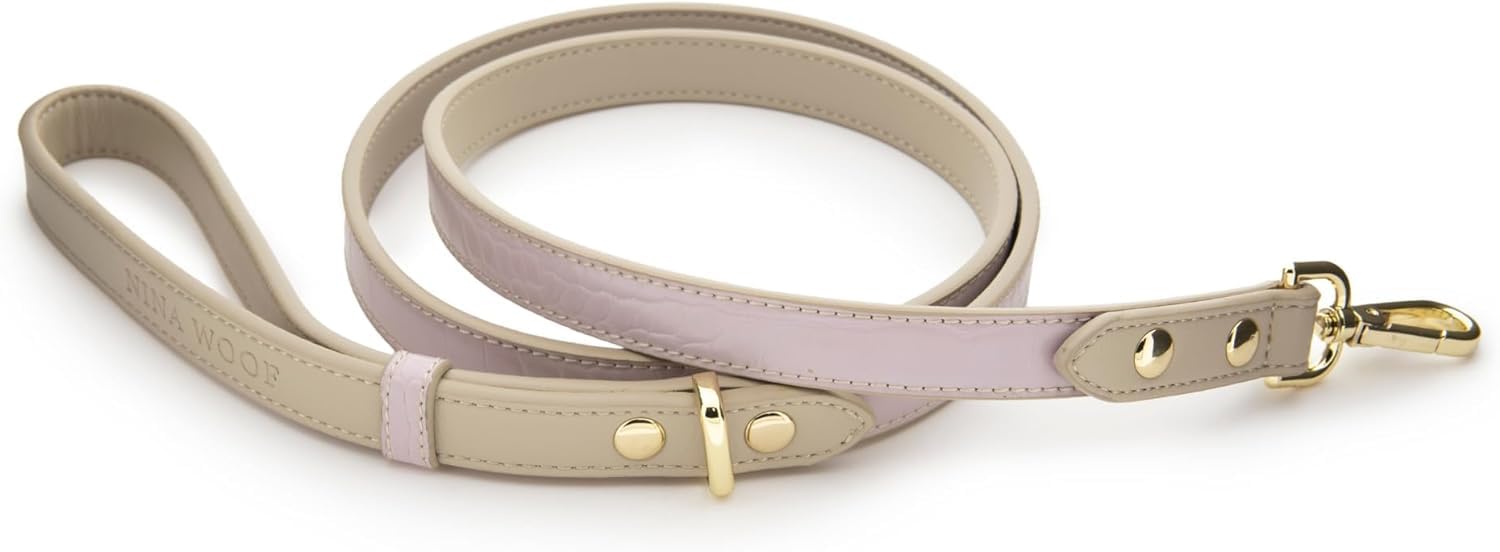 NINA WOOF Milan Leather Dog Leash - Padded Luxury Lead for Large & Medium Dogs, 4ft Lilac