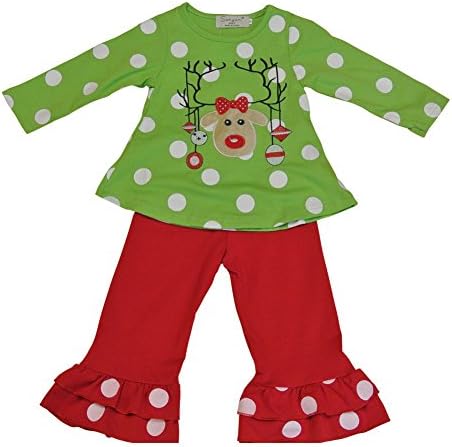 Xmas Baby Girls Toddler 2 pcs Polka dot Reindeer Long Sleeve Shirt Pants Outfit