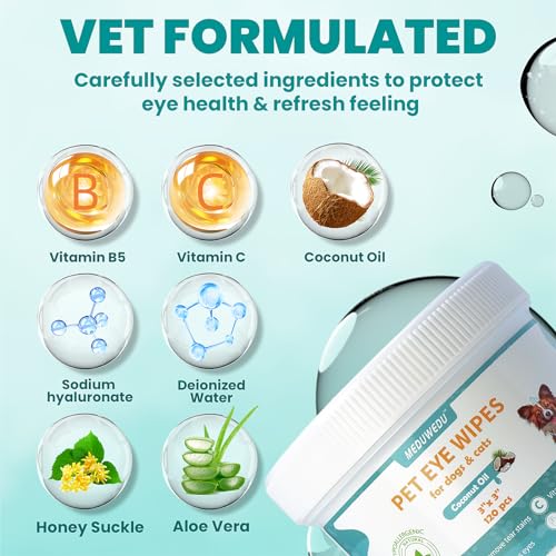 MEDUWEDU EYES WIPES FOR DOGS & CATS 120 COUNTS, GROOMING KIT CARE FOR DOGS AND CATS, PREVENT TEAR STAINS, EYE DEBRIS, DISCHARGE, MUCUS SECRETIONS, MINT SCENT