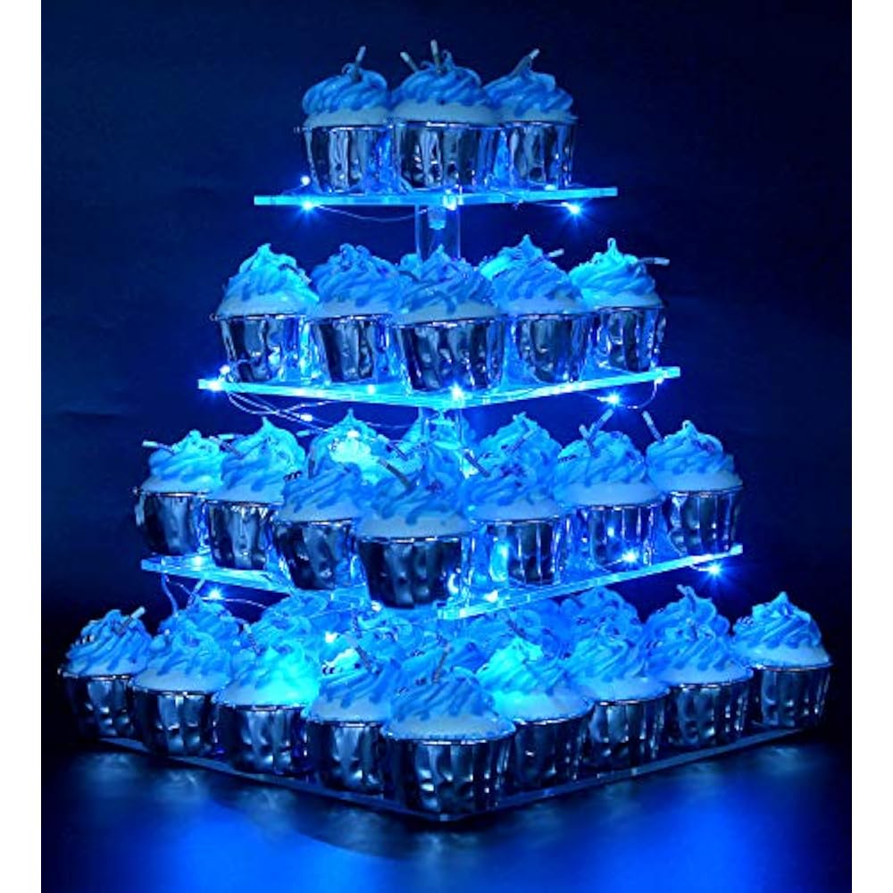 Pastry Stand 4 Tier Acrylic Cupcake Display With LED String Lights
