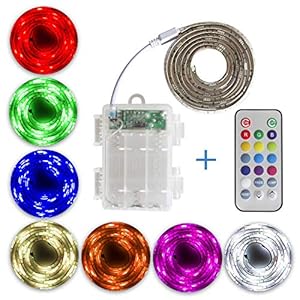 SUMAITEC Waterproof LED RGB Strip Lights with Battery Box, Multi-Color with Remote Control, Battery Powered, Length to…