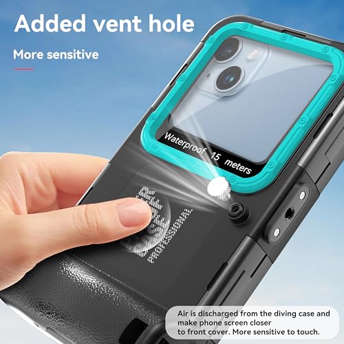 Ezanmull Underwater Diving Case for iPhone 16/15/14/13/12/11 Pro Max/XR/XS/X & More, Professional Protection [15m/50ft], Waterproof Case for Snorkelling, Surfing, Photos & Videos (Black/Teal)