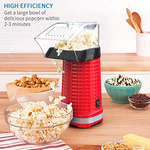 Hot Air Popcorn Maker, Popcorn Machine, 1200W Popcorn Popper with Measuring Cup and Removable Lid for Watching Movies and Holding Parties in Home, No Oil Needed Great For Kids, Red