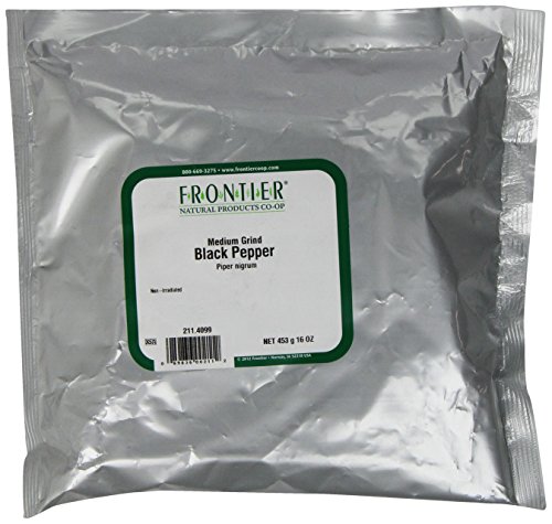 Frontier Pepper, Black Medium Grind Dustless (30 Mesh) L/m, 16 Ounce Bag