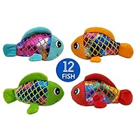 LMC Products 12 Plush Shiny Fish Stuffed Animals - Bulk Fish Toy Party Favors for Kids - Birthday, Luau, Under The sea Goody Bag fillers