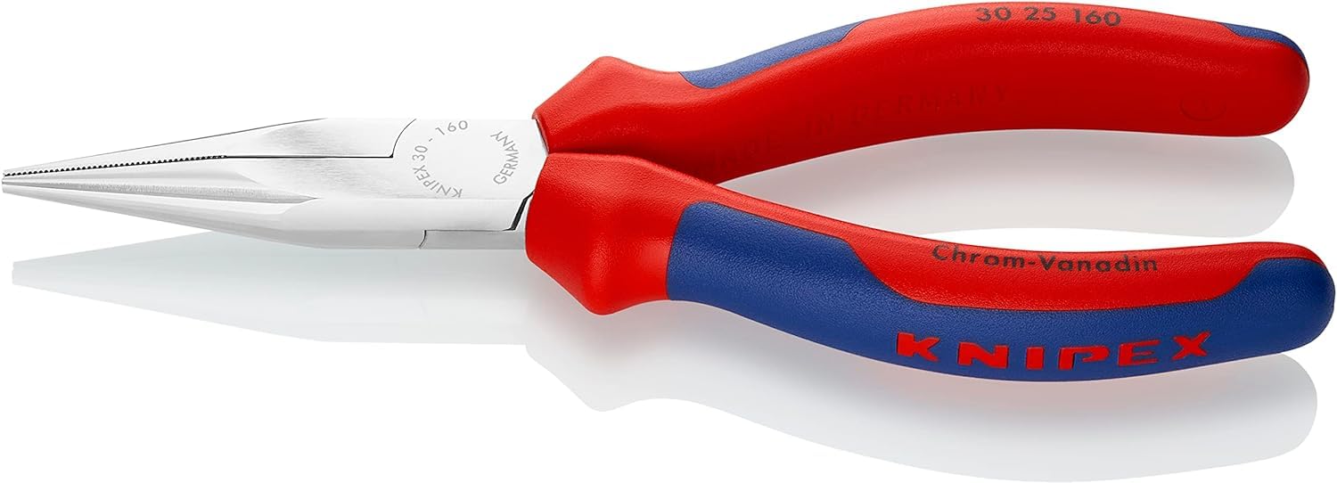 KNIPEX Long Nose Pliers Chrome-Plated with Comfort Handles 160 mm, 30 25 160