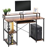 TOPSKY Computer Desk with Storage Shelves/Keyboard Tray/Monitor Stand Study Table for Home Office (Industrial/Rustic Brown)