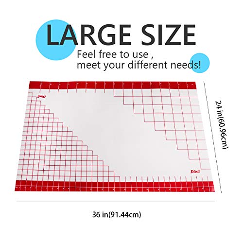 Red 36" x 24" Silicone Pastry Mat Non Stick Baking Mat with Measurements, Extra Large Full Sticks To Countertop Surface Liner For Rolling Dough Kneading Fondant Pie Crust Pizza Bread Cookie Scone - Thumbnail 2
