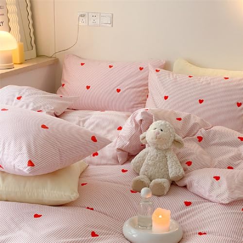 Lanqinglv Bettwäsche 220x240 Mädchen Rosa Herzen Gestreift Kinderbettwäsche