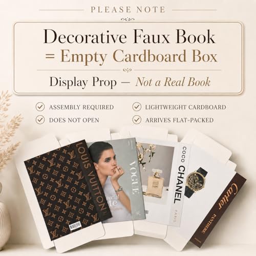 PROBENEX 4 Pcs Foldable Decorative Books | Faux Luxe Shelf & Table | Not Real Books - Lightweight Cardboard That Folds Flat to Assemble in 2 Minutes, No Tools