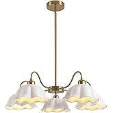 Fulesi 5-Light Gold Sputnik Chandelier Semi Flush Mount Chandelier Mid Century Modern Sputnik Chandelier with White Ceramic S