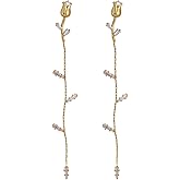 Long Pearl Drop Dangle Earrings for Women Gold Tassel Tiny Pearl Chain Earrings Wedding Earrings Jewelry (H Gold)