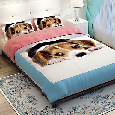 zhENfu Animal 4 Piece Polyester Reactive Print Polyester 1pc Duvet Cover 2pcs Shams 1pc Flat Sheet,King,White