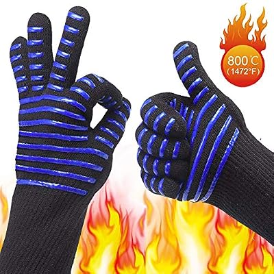 BBQ/Cooking Anti-Scalding Gloves, Premium Non-Slip Insulated Fireproof Kitchen Mitts, 1472°F Extreme Heat Resistant for Cooking, Grilling, Fireplace, Oven, Indoor/Outdoor Accessories for Men & Women
