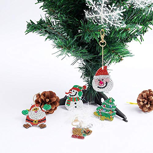 DIY Diamond Painting Keychain Christmas Santa Claus Key Ring, 5D Full Drill Mosaic Making Diamond Painting Pendant for Art Craft Key Ring Phone Charm Bag Decor(5 Pack)