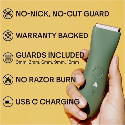 MERIDIAN The Trimmer Original - Body Hair Trimmer for Men, Electric Shaver for Pubic Hair, Chest, Legs & Bikini, Waterproof & Rechargeable, Sage