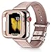 PEAK ZHANG Compatible with Apple Watch Band, 38mm 40mm Women Top Grain Leather Strap for iWatch Series 5,4,3,2,1 (Champagne Gold+Series 5/4/3 Rose Gold Clasp, 38mm 40mm S/M)