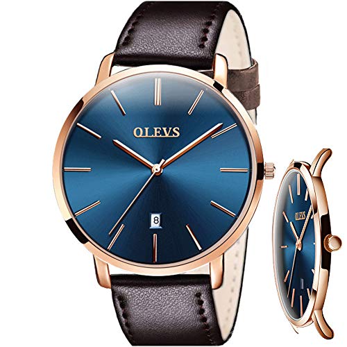 watch blue face leather strap