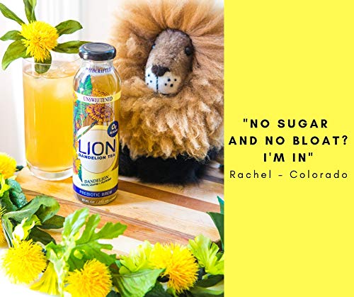 Prebiotic LION Dandelion Tea (Unsweetened) Improve Digestion, Reduce Bloating & Boost Immune System Delicious and Refreshing Prebiotics Bottled Tea using Dandelion Leaf and Root