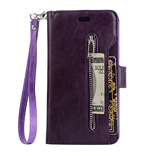 elecfan iPhone 8 Plus,iPhone 7 Plus Wallet Handbag Case for Girls Women Men, Retro Vintage Case with Credit Card Holders,Premium PU Leather Case with Hand Strap,Smart Magnetic Cover Case - Purple