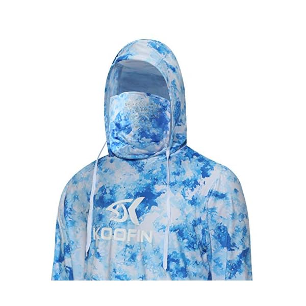 Performance Fishing Hoodie with Face Mask Hooded Sunblock Shirt Sun Shield Long Sleeve UPF50 Dry