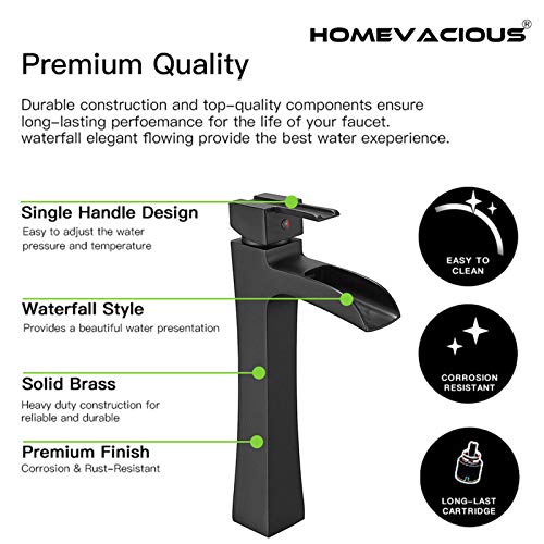 Homevacious Waterfall Bathroom Faucet Black Matte Vessel Sink Faucet