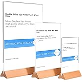 ECKEK Acrylic Sign Holder A4/A5/A6 Menu Displays T/L Shape, Wood Base Table Top Sign Stand (T Shape A6 105×148mm/4.13×5.83 inches)
