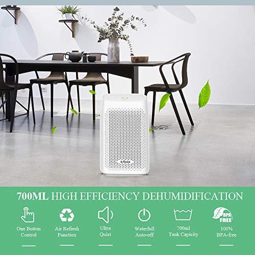 Afloia Electric Home Dehumidifier, Portable Dehumidifier for Home Bedroom 700ml (24fl.oz) Deshumidificador,Quiet Room Small Dehumidifiers for Home Bathroom Bedroom Dorm Room Baby Room RV Crawl