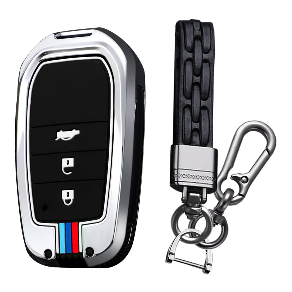 KUNIO Keyless Key Fob Cover fit for Toyota Yaris Cross Yaris Hybrid Rav4 Aygo CHR Prius Land Cruiser 200 Crown Key Protection Metal Cover Key Cover Key Fob 3 Buttons A Silver