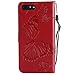 iPhone 8 Plus Wallet Case,iPhone 8 Plus Case with Card Holder,iPhone 7 Plus Leather Flip PU Phone Case Cover with Stand & Credit Card Holder Slots for Apple iPhone 7 Plus/8 Plus,Butterfly Red