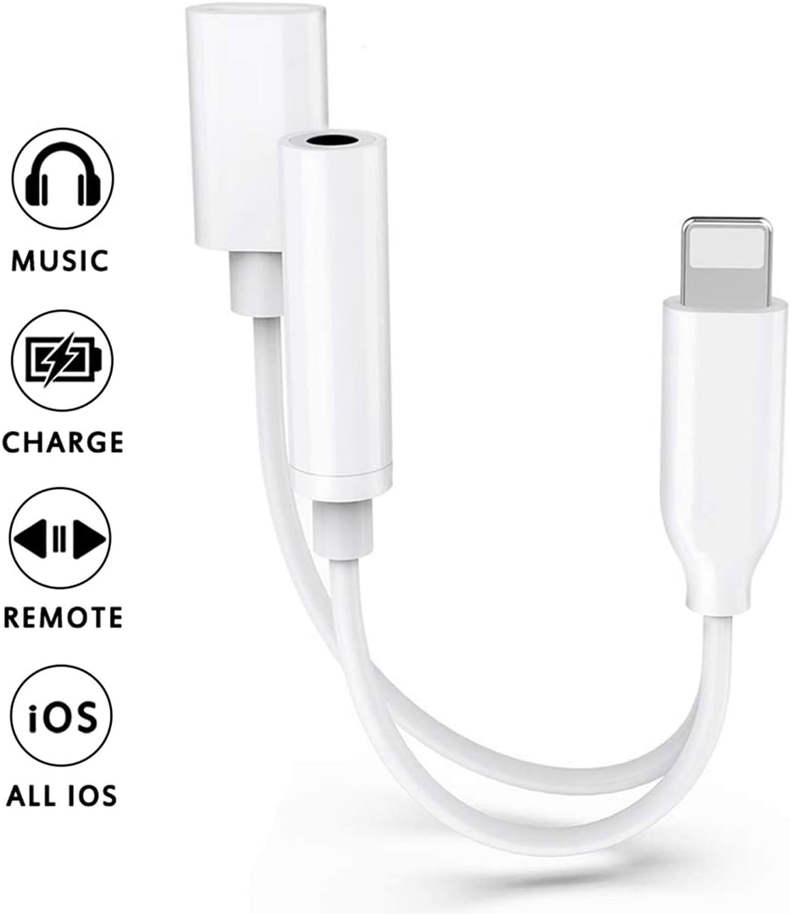 Headphone Adapter for Phone 11 3.5mm Jack Headphone Adapter AUX Converter Charge & Audio Dongle Earphone Adaptor for 11pro /7/7 Plus/8/8 Plus/X/11/XR/XS/XS Max Support All iOS-White