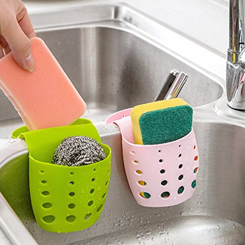 TuuTyss Kitchen Sink Plastic Draining Saddle Sponge Holder,Sponge and Scouring Pad Caddy-Grey