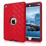 iPad Mini 4 Case, iPad A1538/A1550 Case, Hocase Rugged Shockproof Anti-Slip Hybrid Hard Shell+Silicone Rubber Bumper Protective Case for Apple iPad Mini 4th Generation 2015 - Red/Black