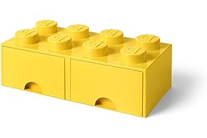 Lego Storage Brick Drawer, 8 Knobs, 2 Drawers, Stackable Storage Box, Bright Yellow