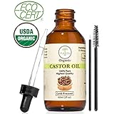 Organic Castor Oil For Hair Growth - (2oz) - 100% Pure USDA Certified, Cold Pressed, Unrefined, Hexane Free - Natural Treatment for Soft Skin, Nails, Eyelashes & Eyebrow Hair Growth - FREE Mascara Kit