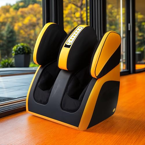 GLOBAL RELAX | VITALZEN PLUS Electric Massager for Feet, Legs, Thighs and Knee | Yellow I 3 Intensities and Massage Modes I Compression I Heat | Pain Relief | Relaxation