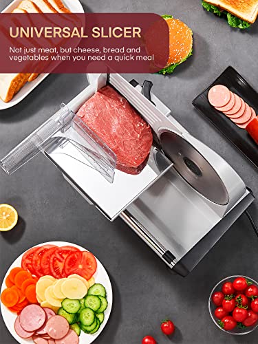 Meat Slicer with 2 * 19cm Blade, Electric Bread Slicer Machine for Home Use 200W, FOHERE Deli Food Cutter, 0-15mm Adjustable Thickness for Cheese, Bread, Include Safety Food Pusher, Silver