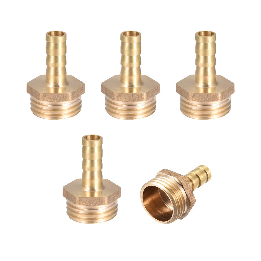sourcing map Brass Hose Barb Fitting,Connector,8mm Barb x G1/2 Male Pipe Adapter,5pcs