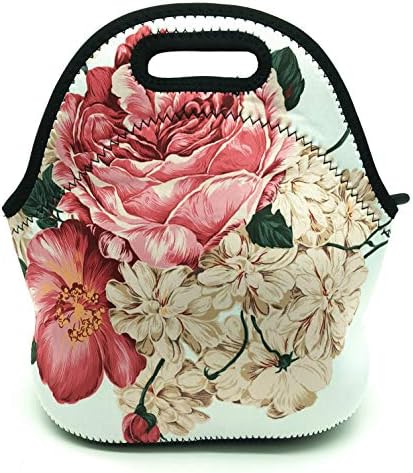 Neoprene Lunch Bag Insulated Lunch Tote Box with Heavy Duty Zipper for Women Men Adult Kids Teens Boys Teenage Girls Toddlers School (Flower)