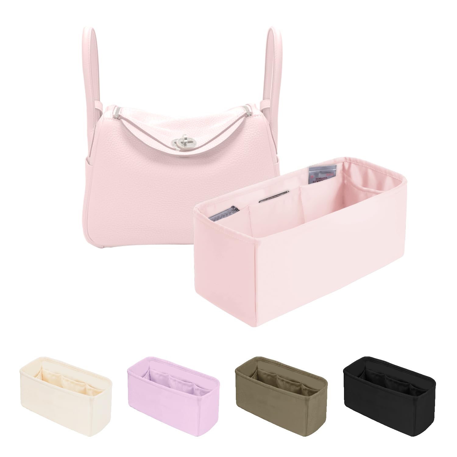 Photo 1 of KINGS IN BAG Organizer Insert for Hermes Bags, Luxury Bags Storage with Silk, Lightweight Inner Bag Compatible with Lindy 26 Bags, Multiple Pockets Large Capacity(Pink, Lindy26)