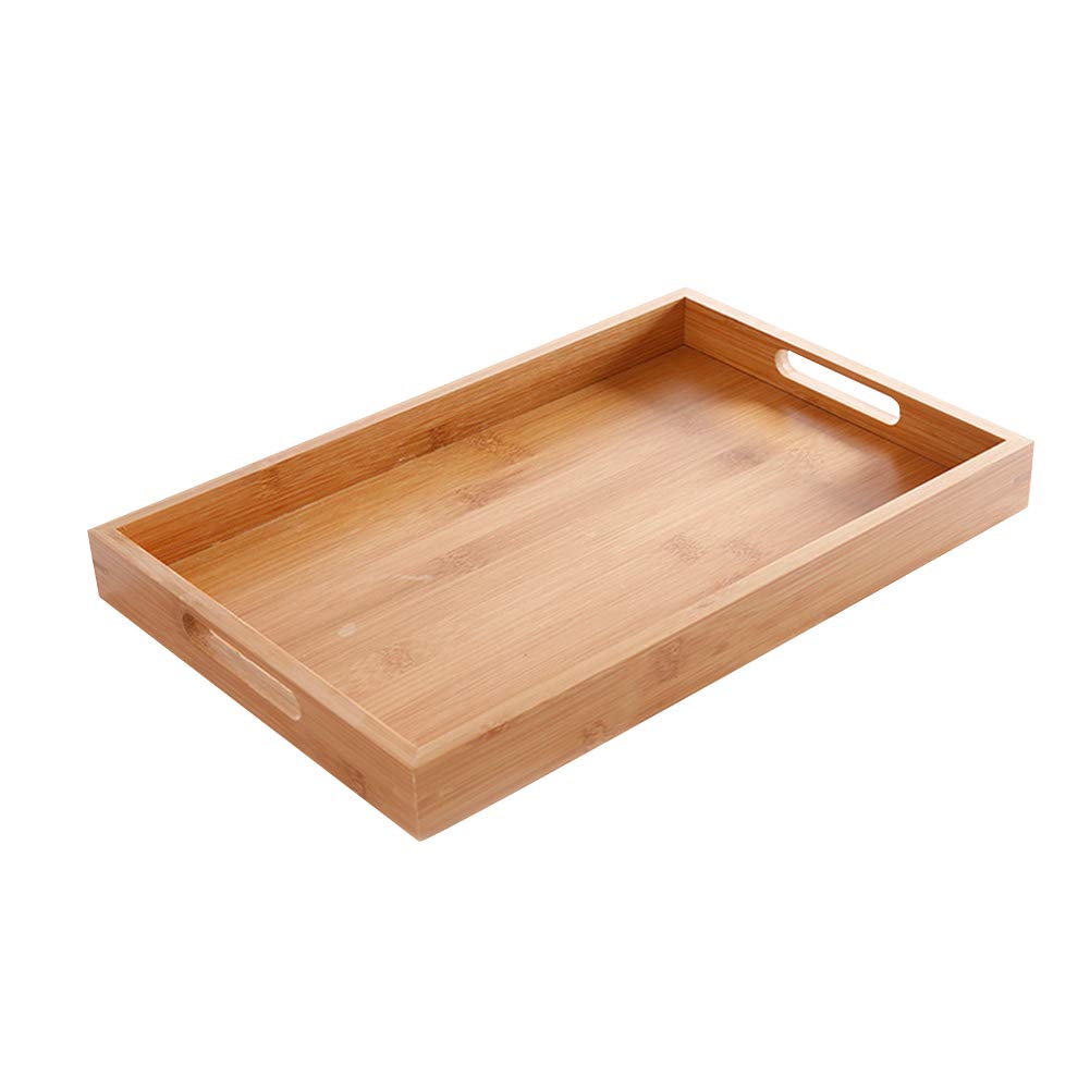 Wooden Serving Tray with 2 Handles - Wood Ware Tray Tea Rectangular Home Water Kitchen Trays - Medium 30 X 20 X 4cm