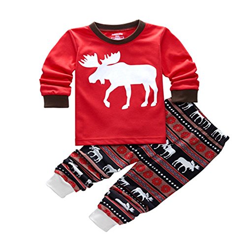 niceEshop(TM) Foonee Fashion Christmas Pajamas Cute Deer Printed Top Shirt and Pants Sleepwear Set, Premium Quality Christmas Costume for Your Cute Baby Boys and Girls