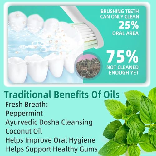Pulling Oil with Coconut & Peppermint Oil-Mouthwash for Oral Care-Teeth Whitening and Fresh Breath, Organic Essential Oils Mouthwash With Tongue Scraper Alcohol-Free, Treatment for Gums-8 Fl.Oz