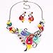 Women's Exotic Multi-Colored Enamel Flower Bib Choker Necklace Earring Set